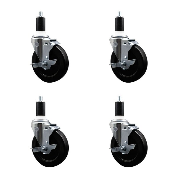 Service Caster 5'' Hard Rubber Swivel 1-3/8'' Expanding Stem Caster Set with Brake, 4PK SCC-EX20S514-HRS-TLB-138-4 - main